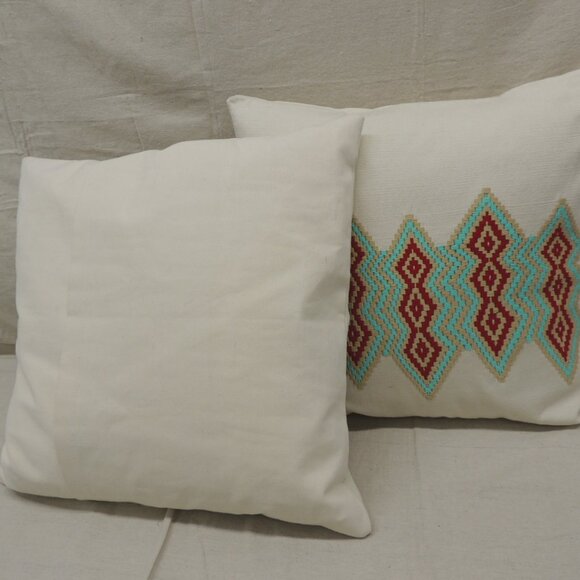 Aqua & Red Embroidered Square Pillow Covers - Set of 2 - Picture 5 of 5